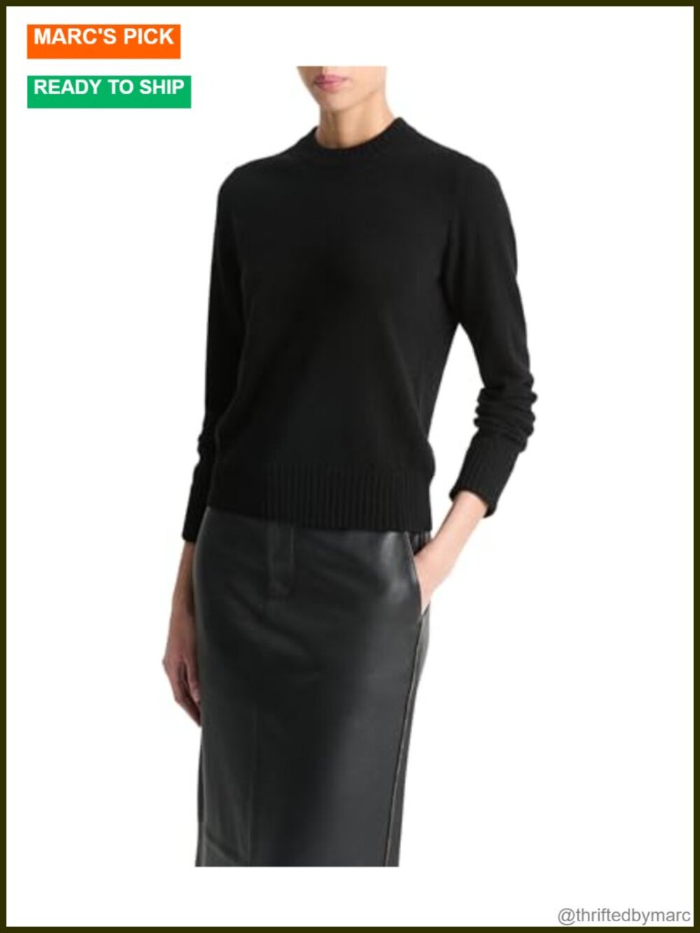 Vince Classic Crew Neck Cashmere Sweater Pullover Black